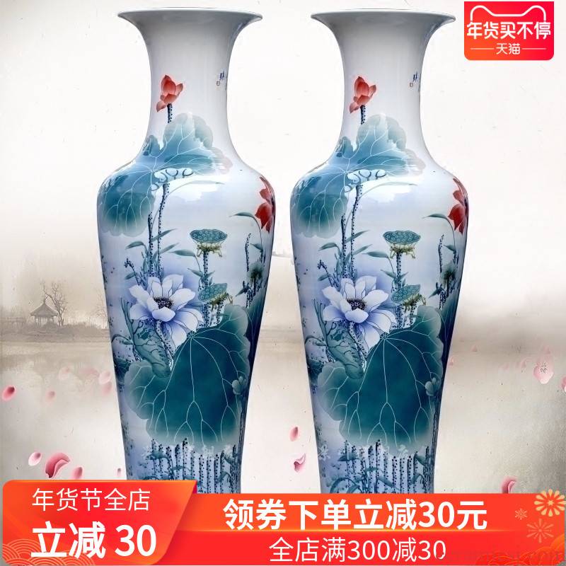 Hand made green lotus lotus hotel porcelain of jingdezhen ceramic floor big vase sitting room adornment is placed