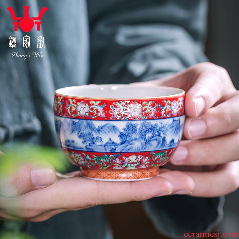 Clock home trade, one cup of kung fu tea cups jingdezhen porcelain enamel colors pattern landscape ceramic sample tea cup