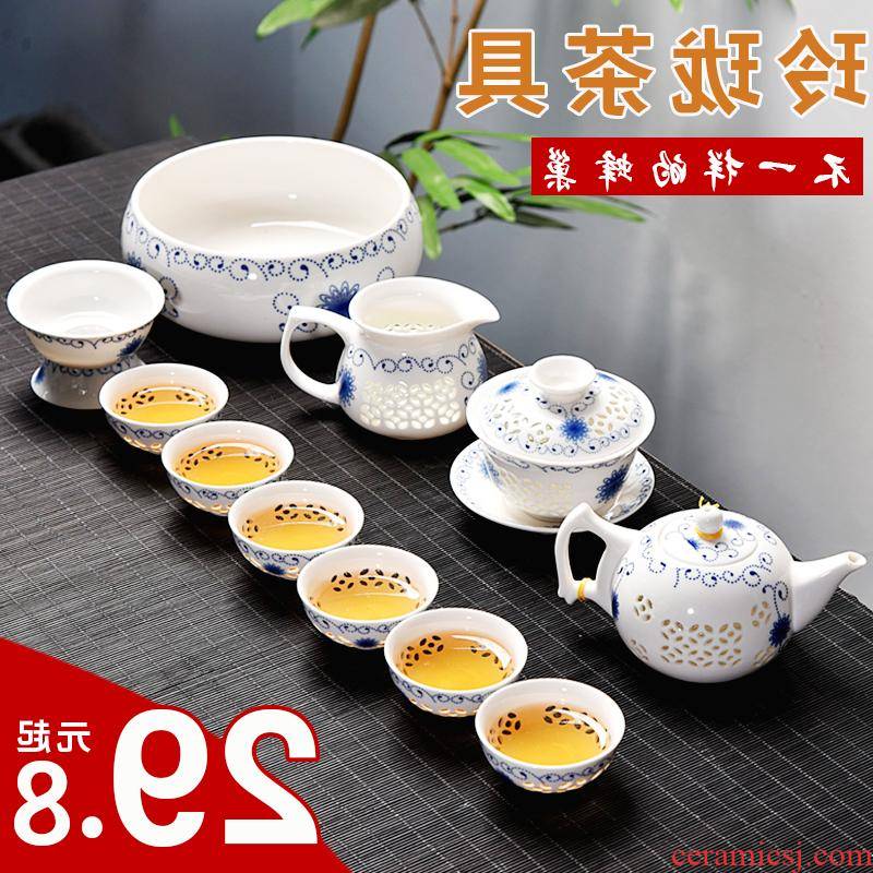 The creative household kitchen and exquisite ceramic kung fu tea set tea tray tureen teapot tea cup contracted with tea