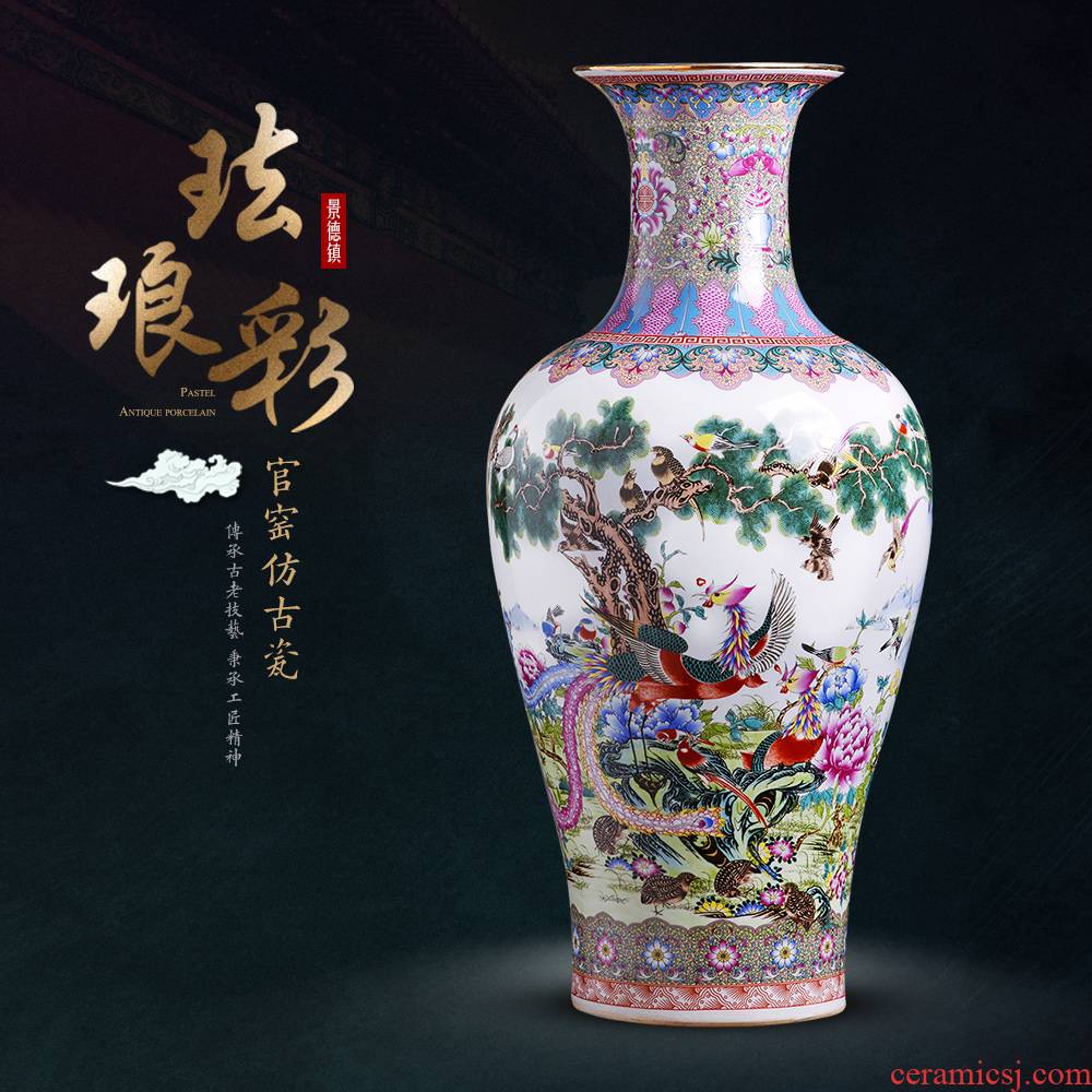 Jingdezhen ceramics powder enamel large vases, flower arrangement sitting room adornment of Chinese style household TV ark, furnishing articles