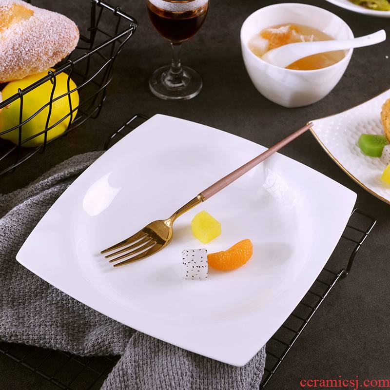 Pure white square 0 home European ceramic plate of creative ipads China beefsteak the soup plate plate of pasta plates
