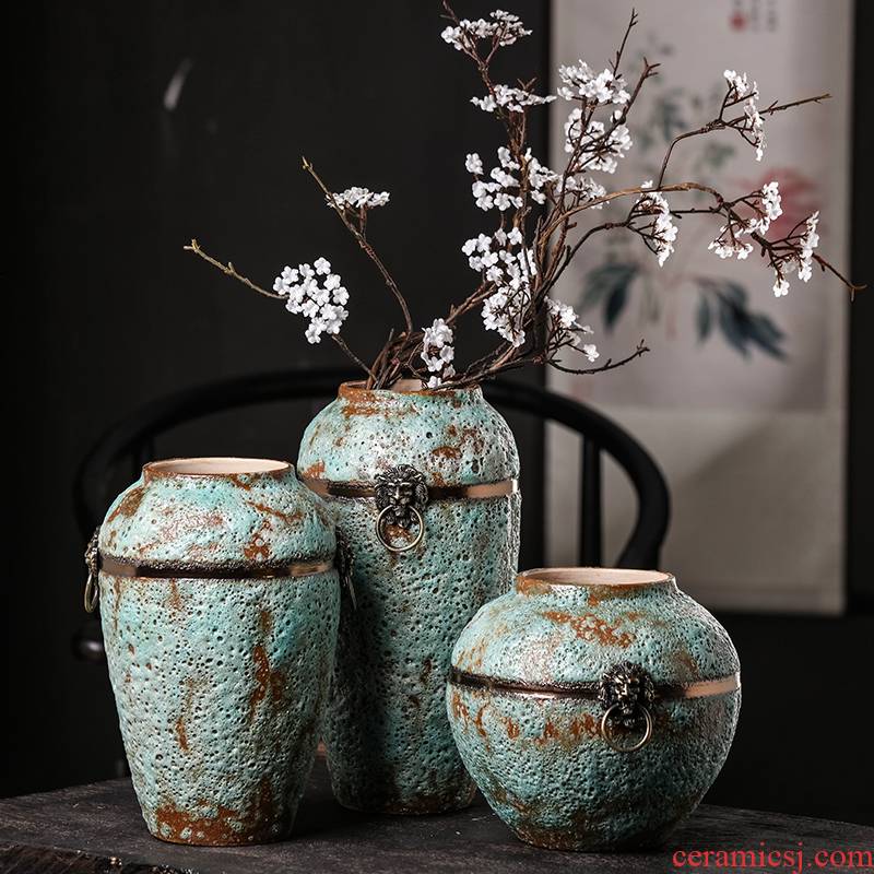 Chinese style restoring ancient ways of jingdezhen ceramics home sitting room coarse pottery three - piece wine accessories furnishing articles flower vase