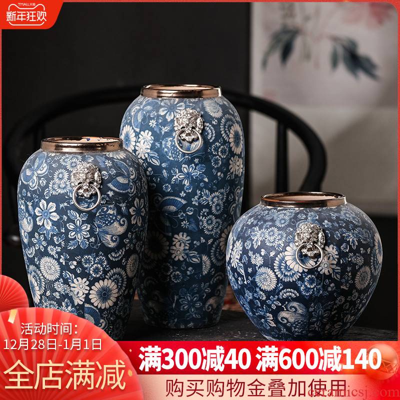 Jingdezhen ceramics vase furnishing articles flower arranging archaize sitting room dry flower, flower implement restoring ancient ways of blue and white porcelain home decoration