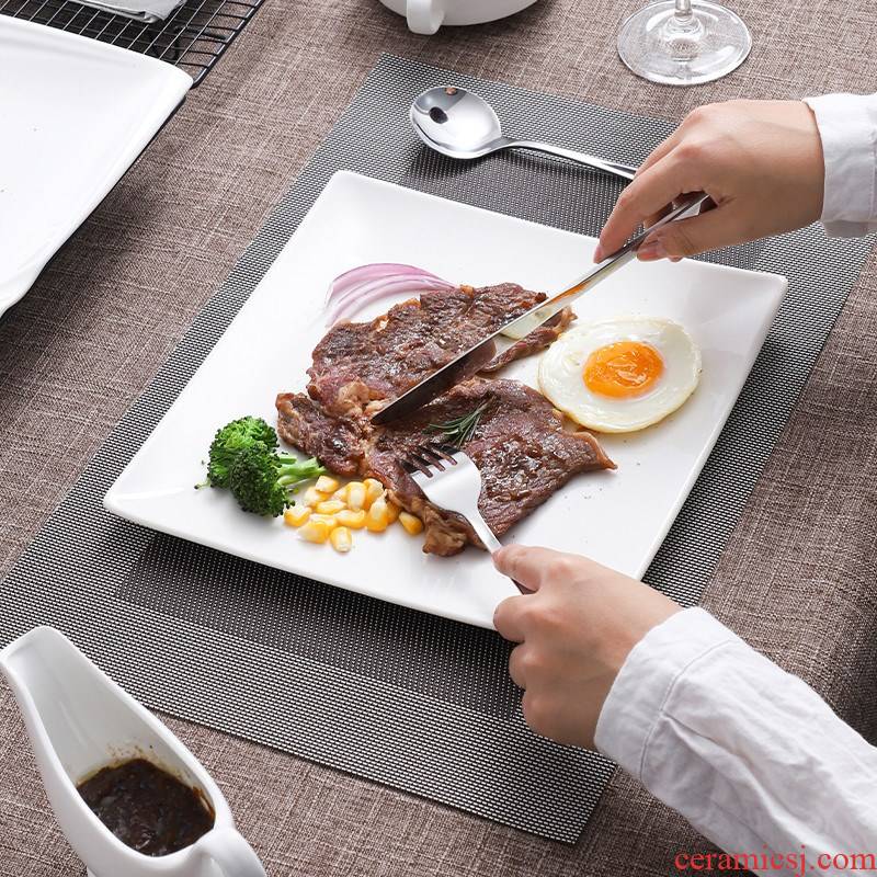 Steak dish creative pure western food dish dish square plate Steak knife and fork dish suit western - style food tableware ceramics full set