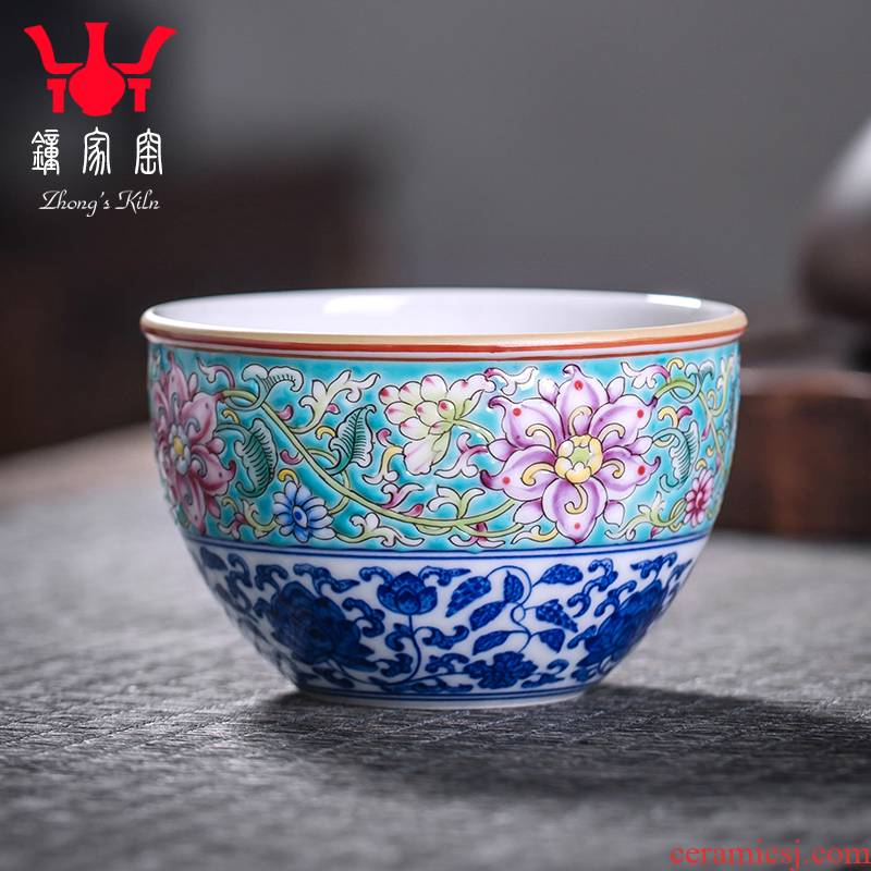 Clock home trade, one cup of single cup of jingdezhen blue and white manually wrapped branch pattern colored enamel sample tea cup trill small cup