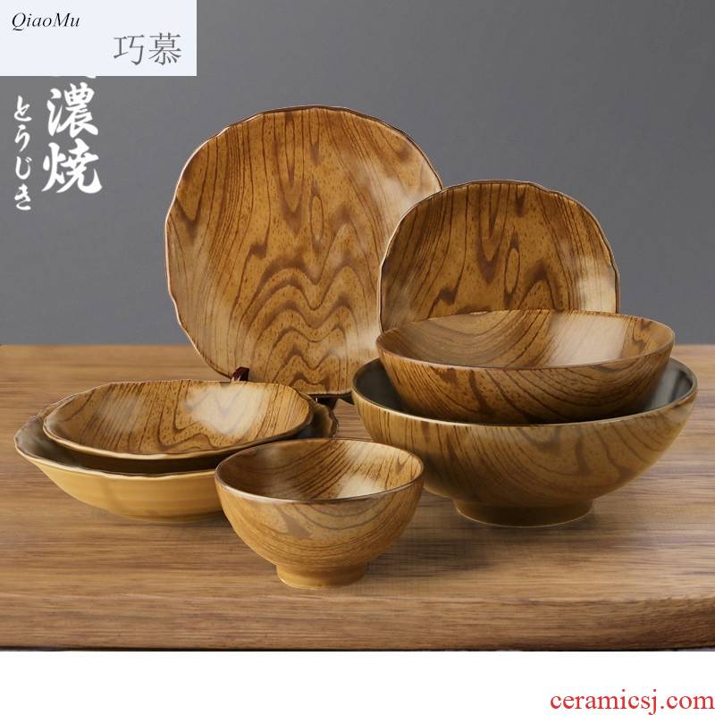 Qiao mu Japanese rice bowl taste thousand la rainbow such as bowl bowl large household creative wood grain ceramic tableware dishes dishes