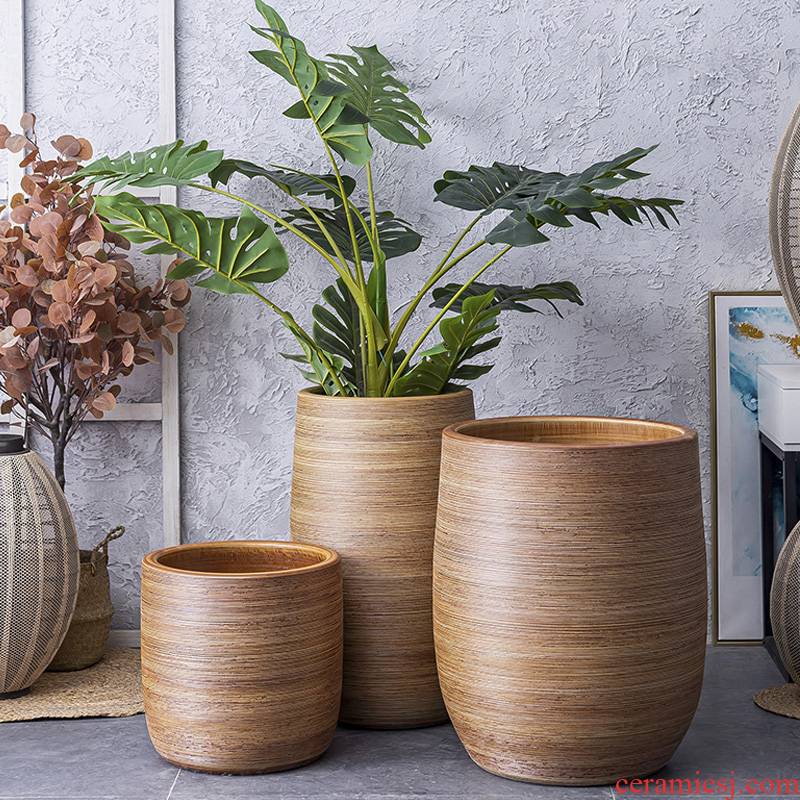 Large heavy flowerpot European ceramic flower pot I and contracted indoor light key-2 luxury furnishing articles move Nordic vase landing