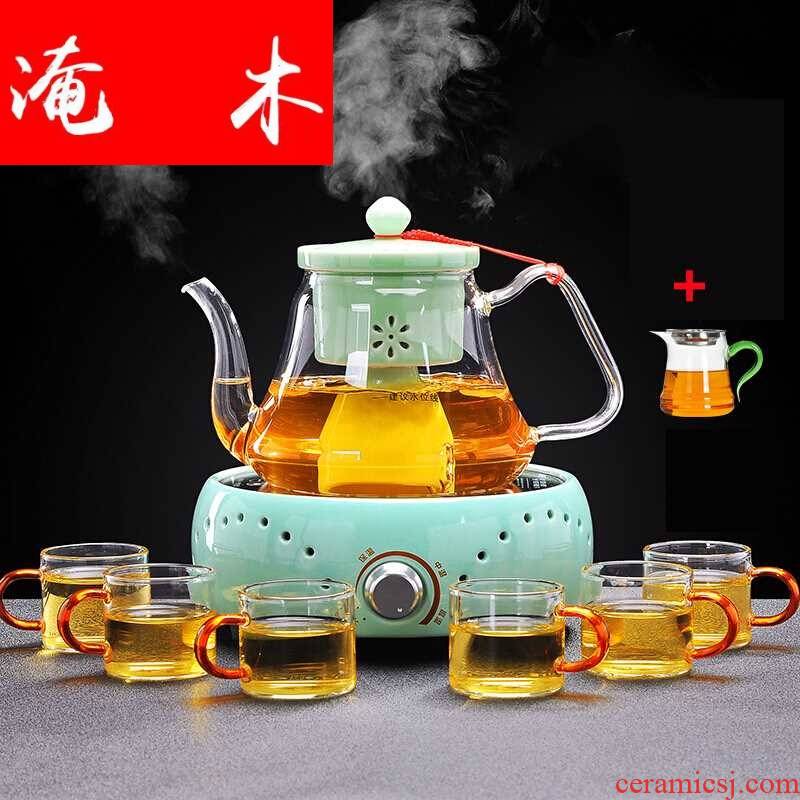 Submerged wood of a complete set of suit the electric TaoLu glass tea steamer to cook tea, the domestic tea stove ceramic inner pot steam