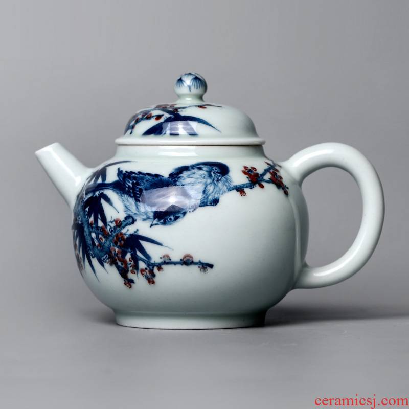 Jingdezhen blue and white youligong teapot Lin Yuehong hand - made pure manual painting of flowers and tea pot pot of kongfu tea set