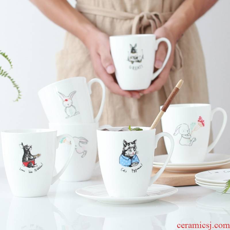 Qiao mu mugs creative household glass ceramic cup with saucer picking lovely cup of milk for breakfast coffee cup