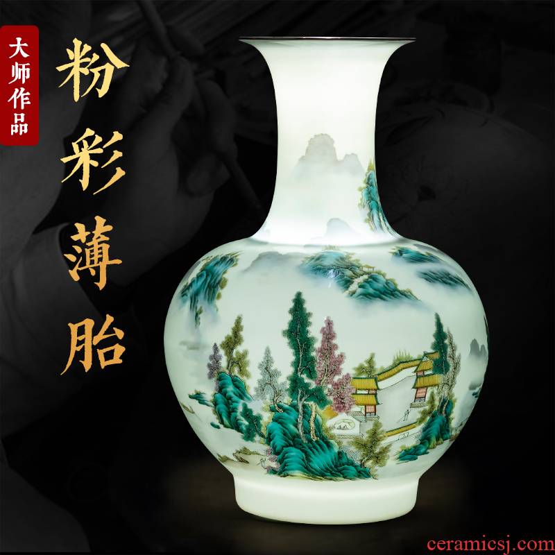 Jingdezhen ceramics pastel landscape in new living room TV cabinet decoration of Chinese style household furnishing articles porcelain vase