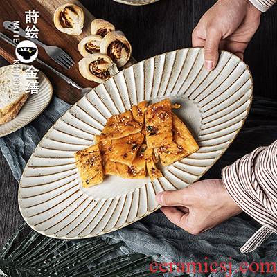 Japanese ceramics tableware creative plate oval plate character 0 to 14 inches large fish the retro home plate