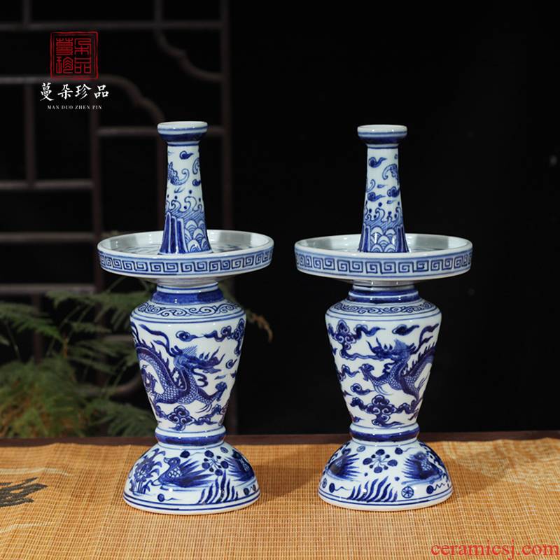 Classical jingdezhen porcelain based shaped elegant Classical ancient candlestick porcelain flower vase with blue and white porcelain vase with flowers