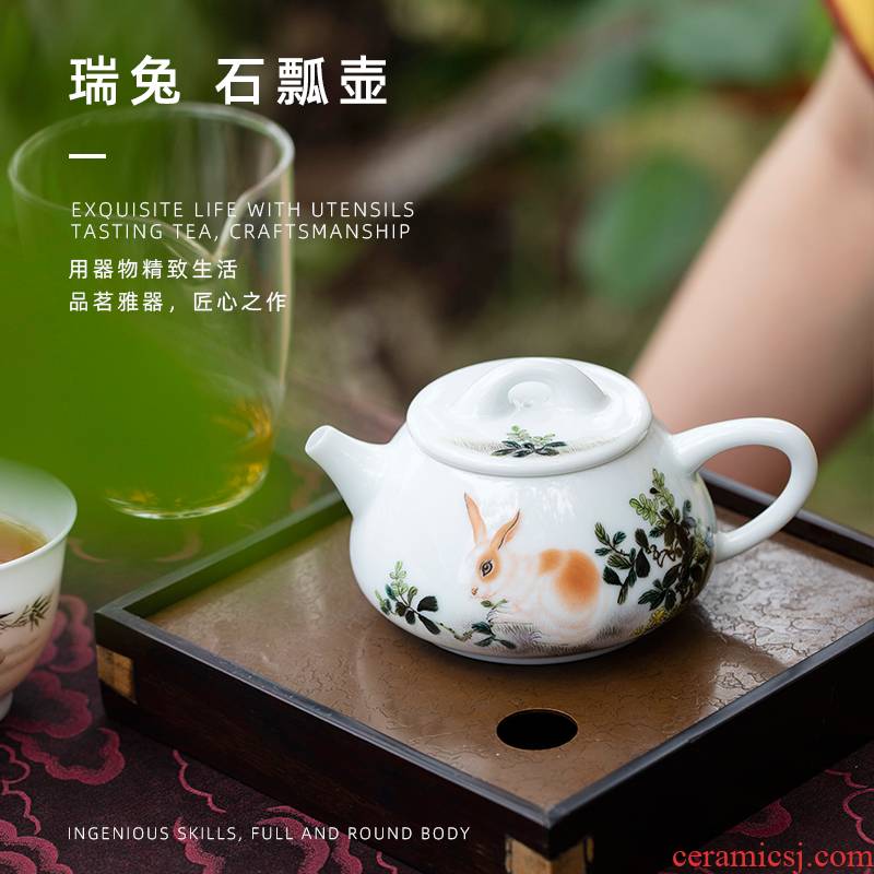 Mountain sound red rabbit stone gourd ladle pot of pure manual painting jingdezhen ceramic teapot kung fu tea set a single the teapot