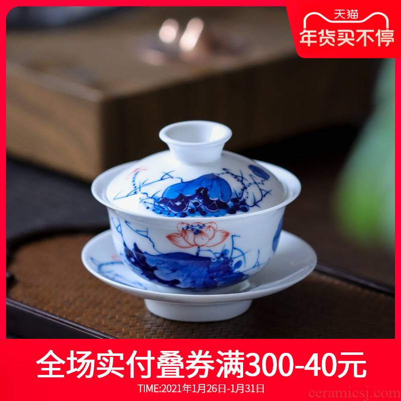 Girlfriend white porcelain tureen jingdezhen hand - made ceramic only three bowl of blue and white porcelain tea is not a single