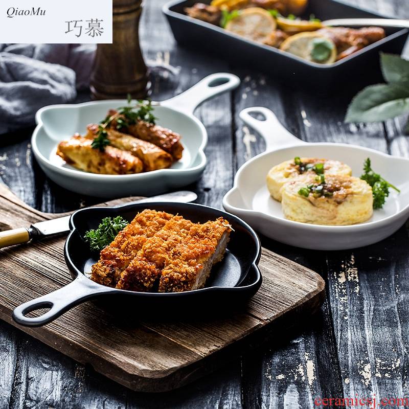 Qiam qiao mu for FanPan microwave ceramic pan rectangle creative plate oven barbecue pancakes