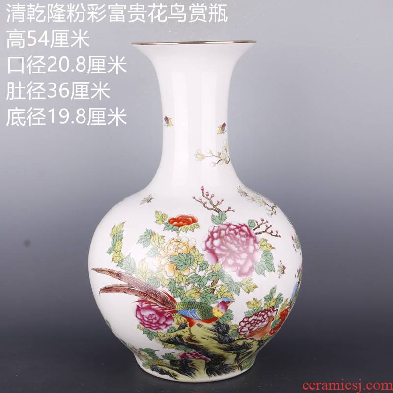 Antique Chinese porcelain floor home furnishing articles clear pastel prosperous flower grain vases, Antique curio collection