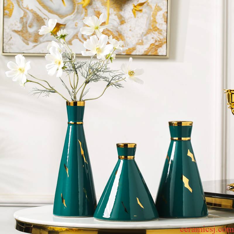 Modern Chinese style light key-2 luxury vases, ceramic blackish green, dry flower simulation flower decorations furnishing articles household table sitting room decoration