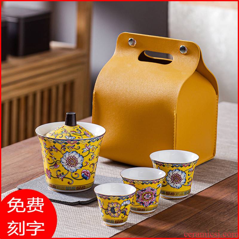 High - grade silver tureen tea sets travel ceramics single hot crack portable bag in a pot of three small sets