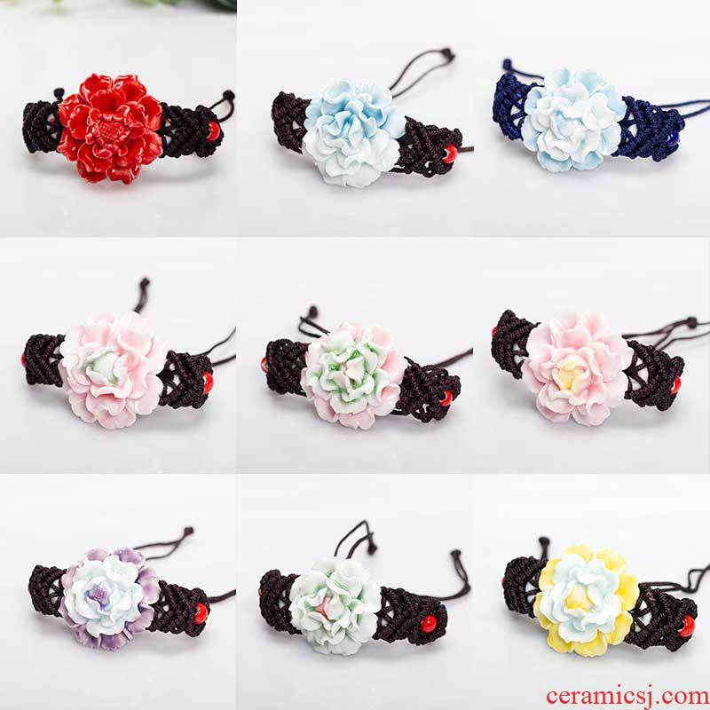 Jingdezhen ceramic arts and crafts wholesale pinch flower bracelet luoyang peony bracelets many bracelets
