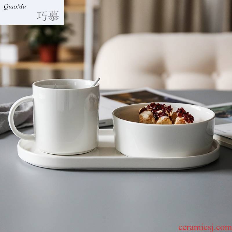 Qiao mu Japanese students ceramic tableware three meal plate job porridge breakfast milk cup oats cup