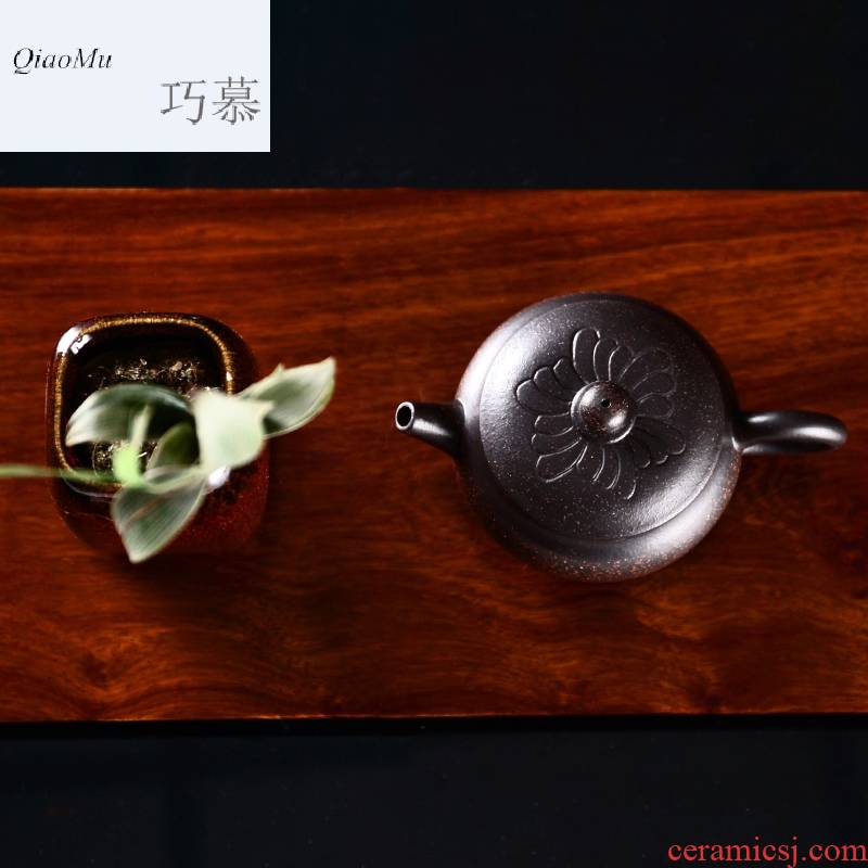 Qiao mu, yixing it pure manual black gold sand sketch kung fu teapot tea set
