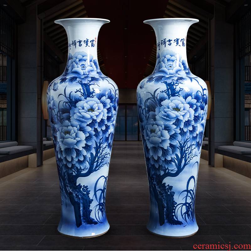 Jingdezhen ceramics hand - made oversized landing of blue and white porcelain vase furnishing articles of Chinese style household decoration to the hotel villa