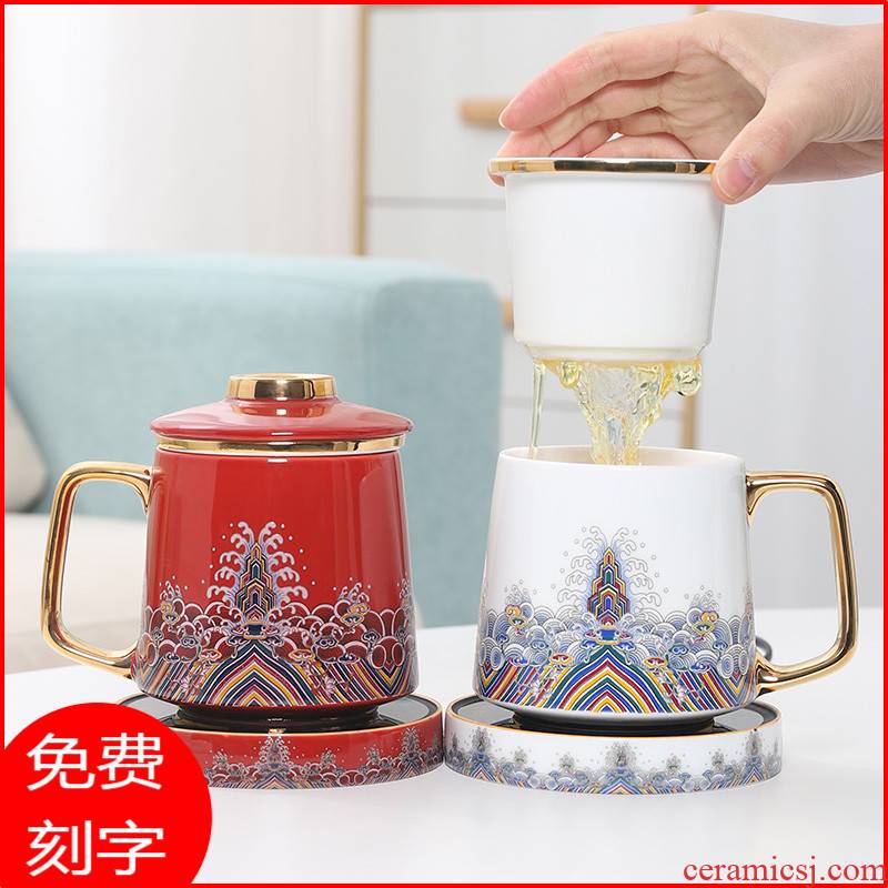 Jingdezhen ceramic cups thermostatic cup mat heating glass tea cup tea separation filter water cup of office