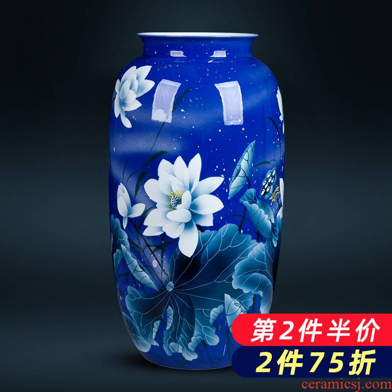 Blue and white porcelain of jingdezhen ceramics hand - made big lucky bamboo vases, sitting room of Chinese style household decorations furnishing articles