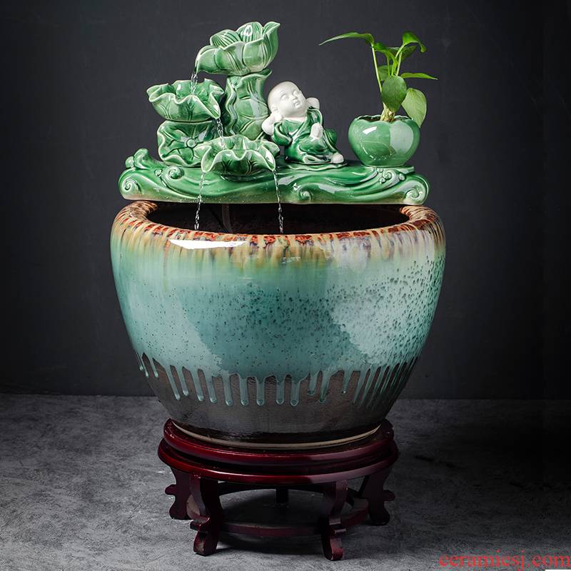 Automatic cycle ceramic water tank sitting room be born place large landscape creative household fish bowl