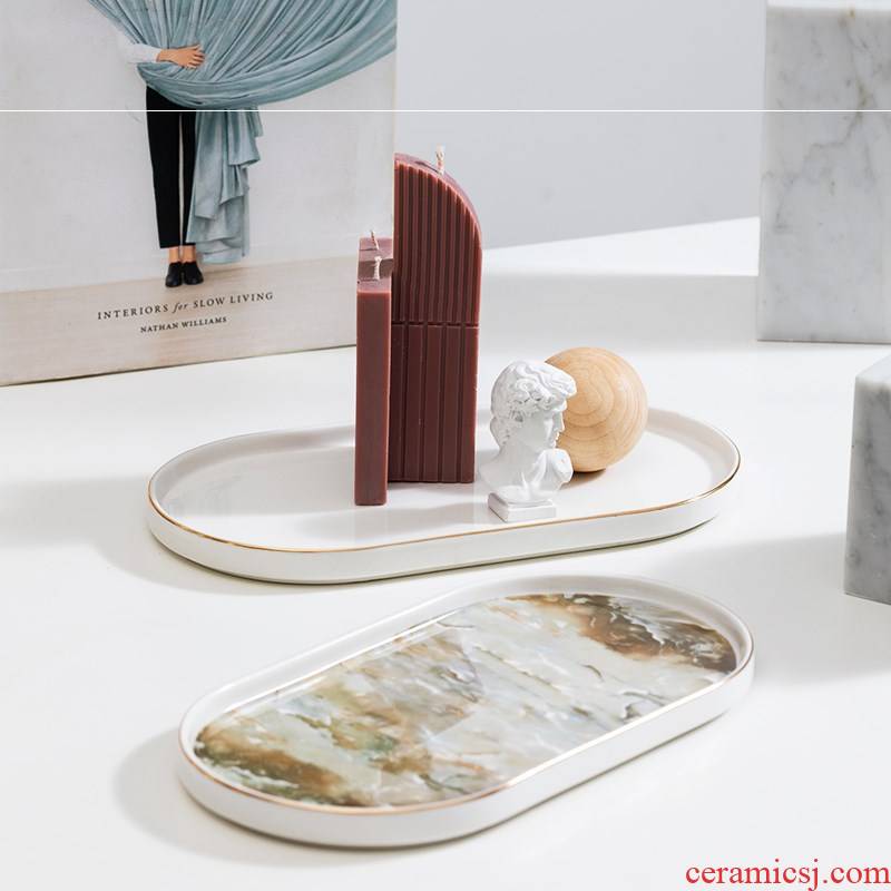 Marble ceramic light tray was furnishing articles of key-2 luxury Nordic creative ins sweet scented toilet receive jewelry set