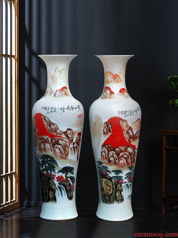 Jingdezhen ceramic hand - made China red luck of large vases, Chinese style furnishing articles the opened a large living room