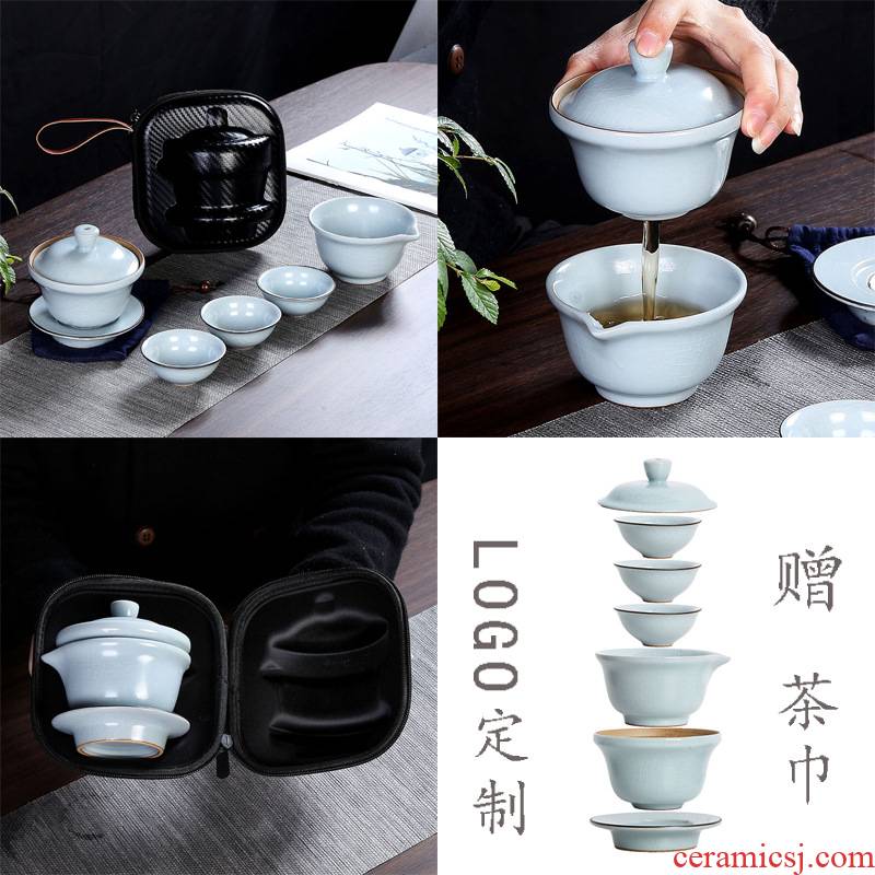 The kitchen travel kung fu tea set a pot of tea set suit portable ceramics three CPU can customize LOGO crack cup