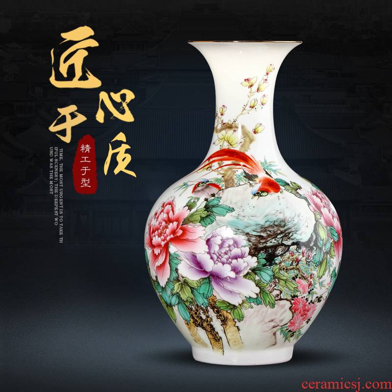 Jingdezhen ceramics powder enamel peony flowers in the vase sitting room porch TV ark, decoration of Chinese style household furnishing articles