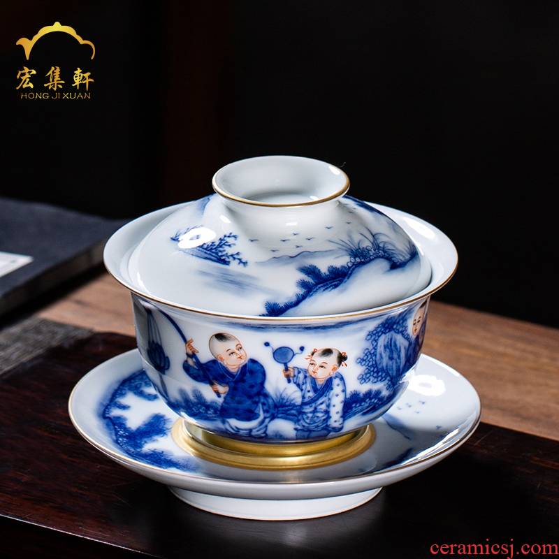 All hand jingdezhen blue and white only three tureen single thin foetus ceramic cups tea bowl kung fu tea set