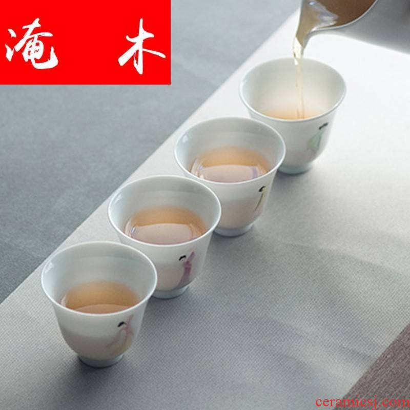 Submerged wood jingdezhen kung fu tea set hand - made pastel maid jade porcelain cups sample tea cup tea cup master CPU