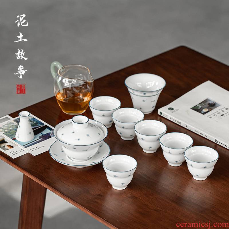 Dandelion jingdezhen ceramic gift box set household manual tea tray was contracted white porcelain cup lid to use kung fu tea set