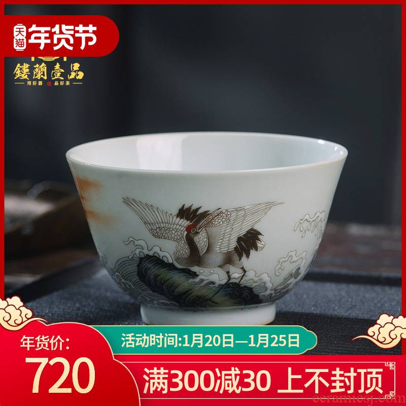 Hand - made pastel fukuyama ShouHaiYun crane lines master cup of jingdezhen ceramics kung fu tea tea cup large single CPU
