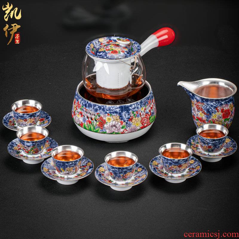Flower is side the tea steamer coppering. As silver kung fu tea set of jingdezhen ceramic tea cup, office home