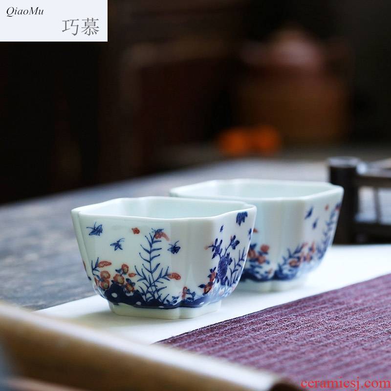 Qiao mu JYD hand - made porcelain youligong flowers all around square cup of jingdezhen ceramic kung fu tea tea set by hand