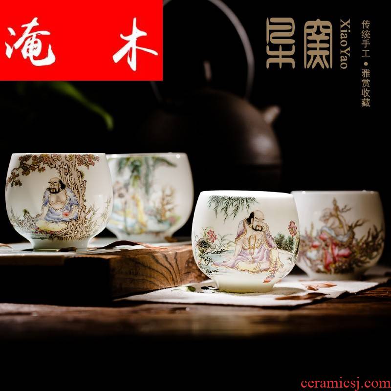 Submerged wood jingdezhen four cups of tea set fine powder enamel painting characters ocean 's cup tea cup kung fu tea cups