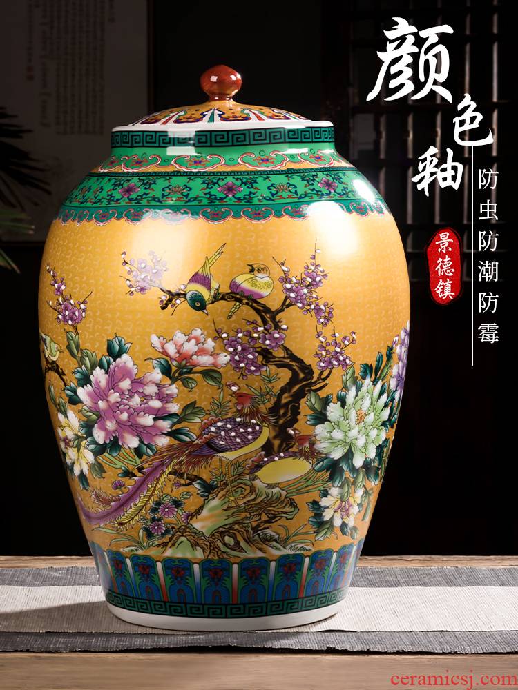 Jingdezhen ceramic barrel household moistureproof cylinder ricer box 50 kg pack restoring ancient ways with cover seal oil cylinder tank rice storage tank
