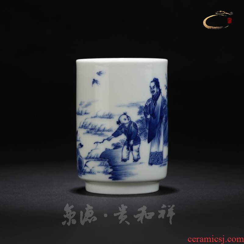 Jingdezhen blue and white thyme negative and auspicious meters cup hand - made kung fu tea master cup a cup of pure checking sample tea cup
