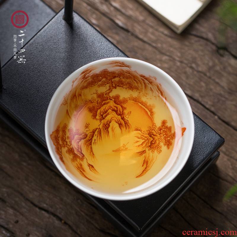 24 apparatus alum red hand draw landscape kung fu masters cup of pure manual single cup large jingdezhen ceramic cup