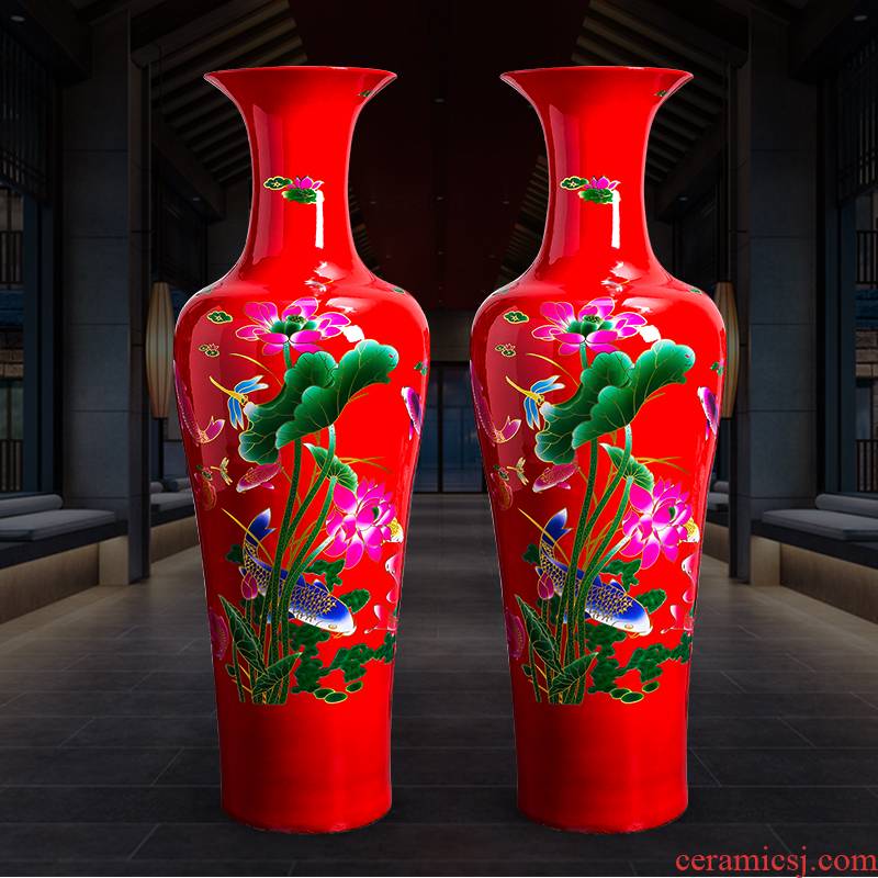 Jingdezhen ceramics from year to year for China 's big red vase household of Chinese style villa hotel decoration furnishing articles