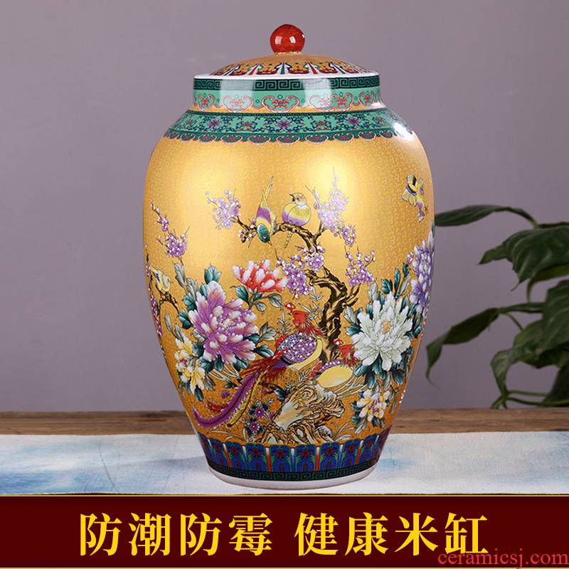 Jingdezhen ceramic barrel with cover household ricer box moistureproof insect - resistant seal storage tank in large 50 kg rice storage tank