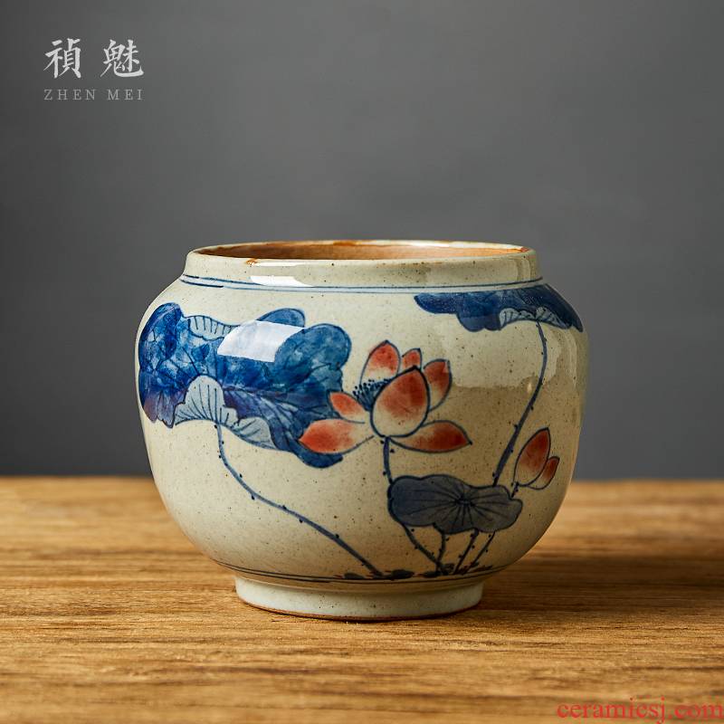 Shot incarnate the blue and white tea all hand washing water jar is large jingdezhen ceramic kung fu tea set with parts of household building water washing