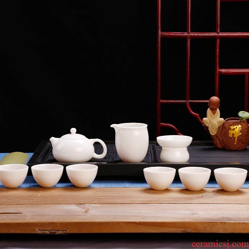High tea seed suet jade white porcelain kung fu tea set gift boxes dehua white xi shi pot teapot teacup suit a gift
