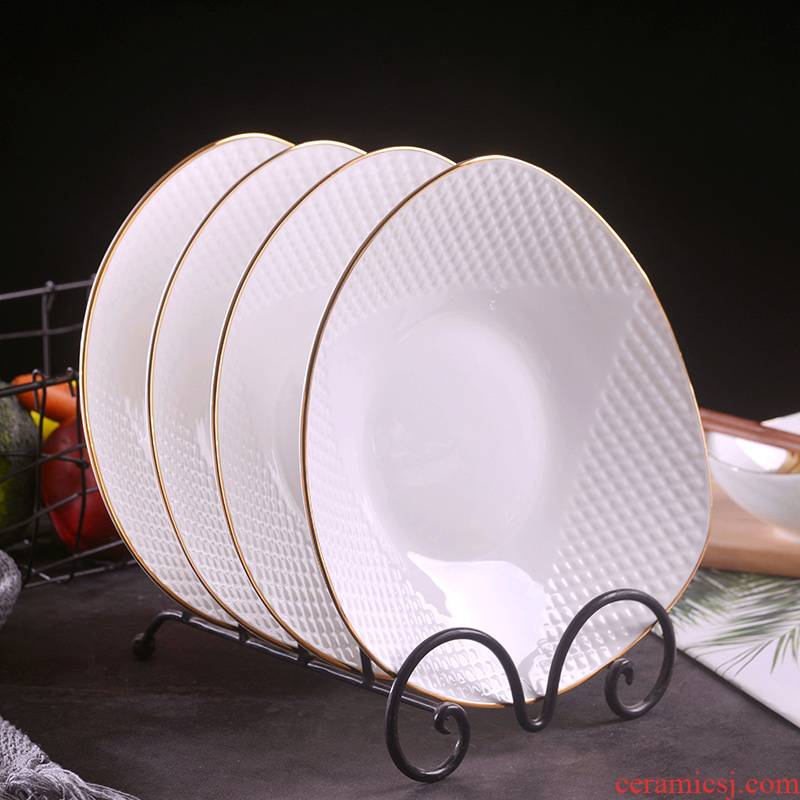 Jingdezhen ceramic checking gold 】 【 food dish suit household creative European - style triangle ceramic deep dish soup plate