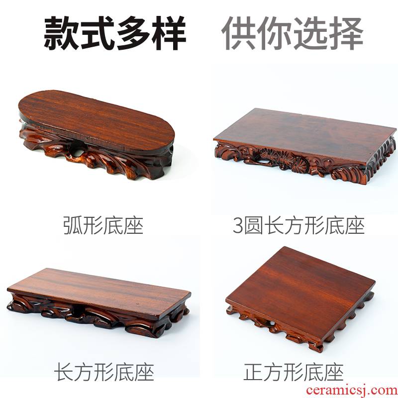 Stone base solid wood can be excavated rectangular oval flowers miniascape furnishing articles base Stone base of real wood of Buddha